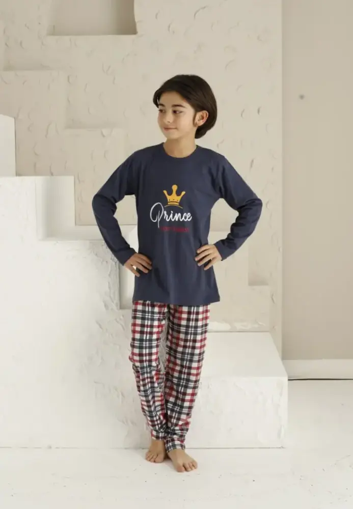 Pijama Băieți, Mânecă Lungă si Pantaloni Lungi, Prince,Culoare Bleumarin,Engros